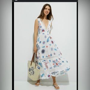 NWT Desigual summer TAHITI white with paisley boho dress size US 8 approx.